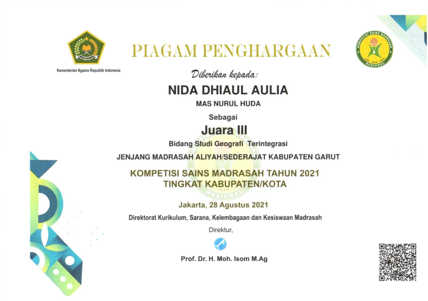Juara III Geografi Terintegrasi Kompetensi Sain Madrasah 2021